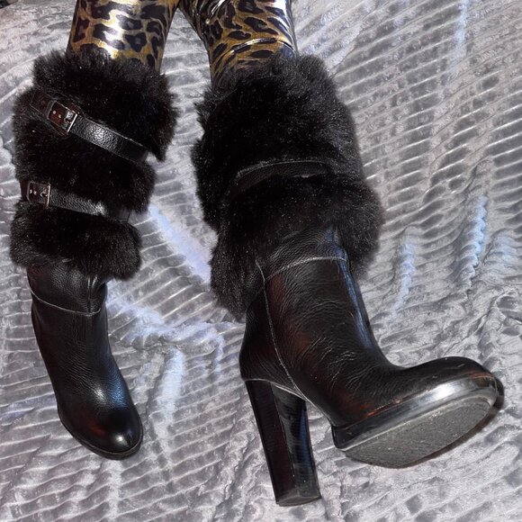 Michael Kors Black Fur-Trimmed Heeled Boots - Picture 4 of 11